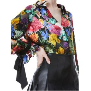 Alice + Olivia - NWT $395 - Randa Size M Tied Blouson Sleeve Button Down